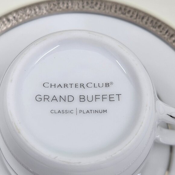 Flat Demitasse Cup & Saucer Set Grand Buffet Classic Platinum by Charter Club - Picture 7 of 12